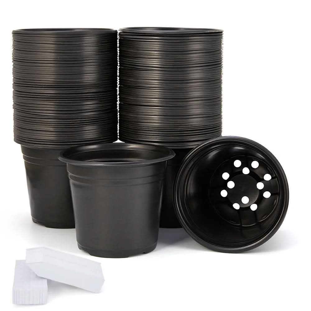 100-Pack 0.5 Gallon Plant Nursery Pots, Plastic Pots for Flower Seedling, Flower Plant Container Seed Starting Pot, Come with 100 Pcs Plant Labels