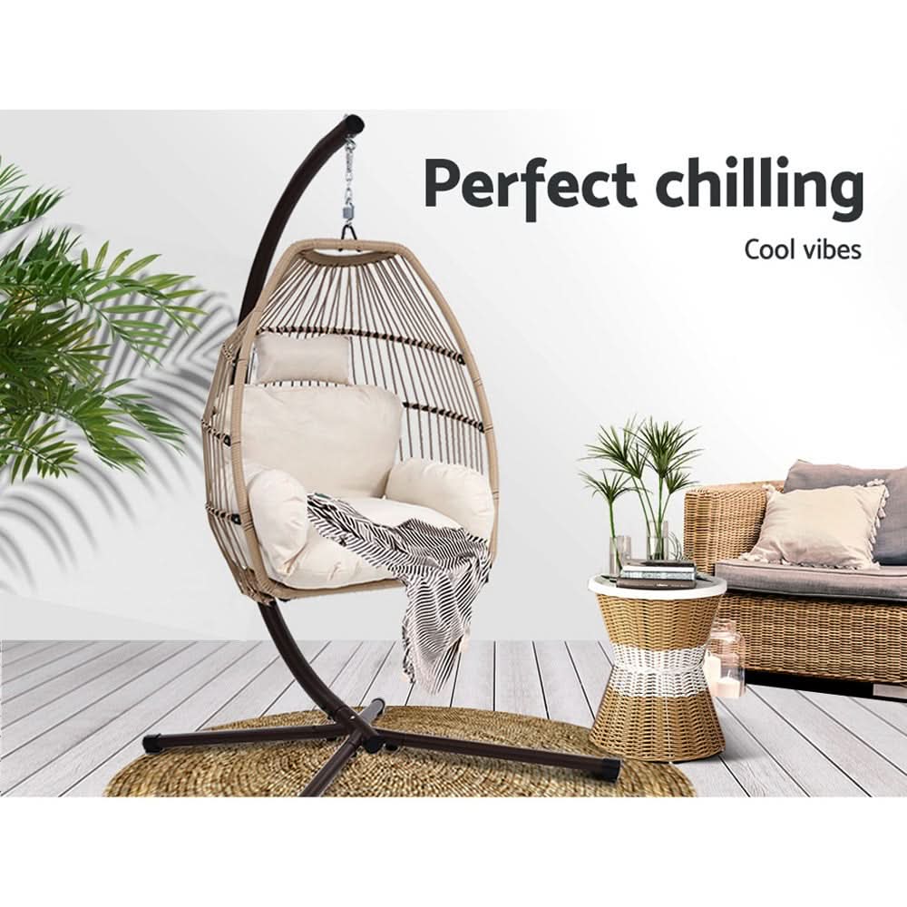 Gardeon Outdoor Furniture Egg Hanging Swing Chair Stand Wicker Rattan