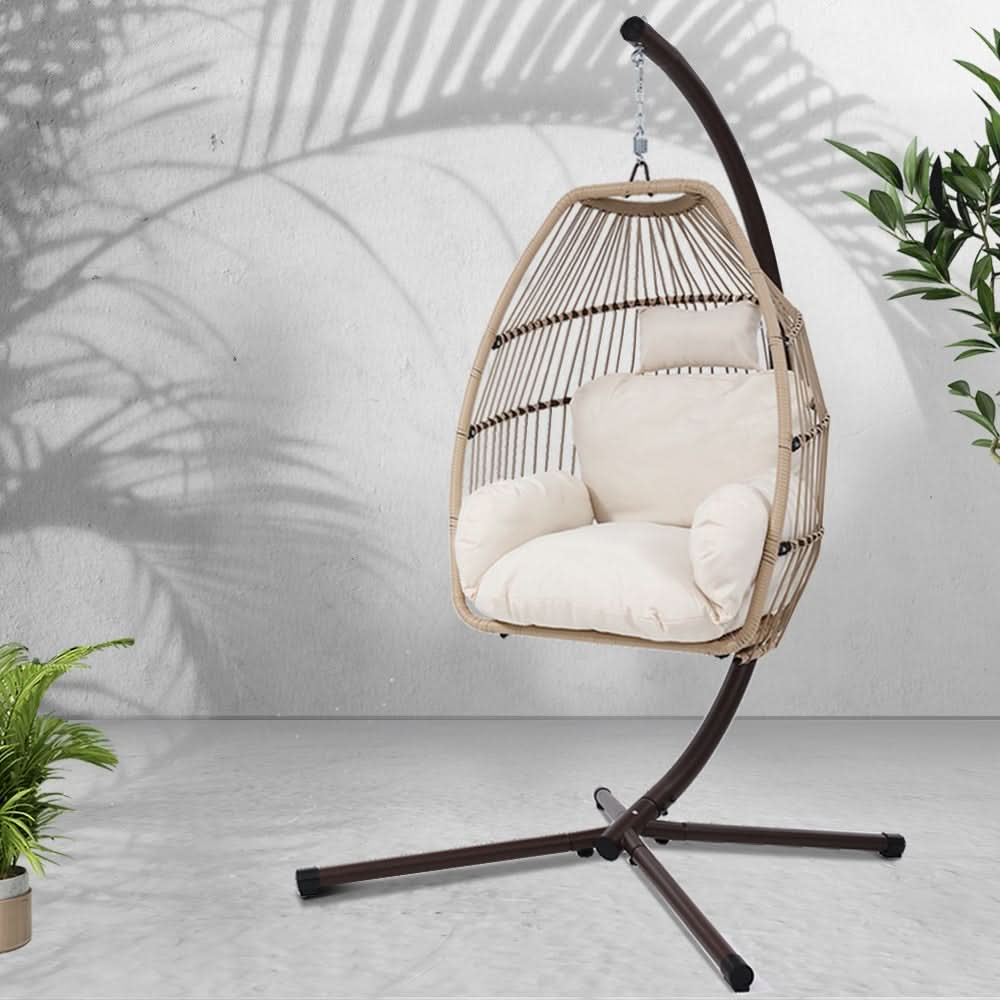 Gardeon Outdoor Furniture Egg Hanging Swing Chair Stand Wicker Rattan