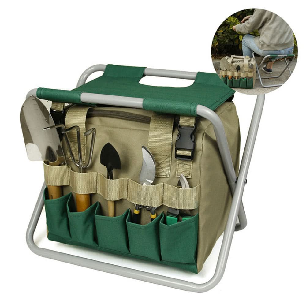 Gardening Stool with Tote Bag & Chair Garden Tools Set Organizer