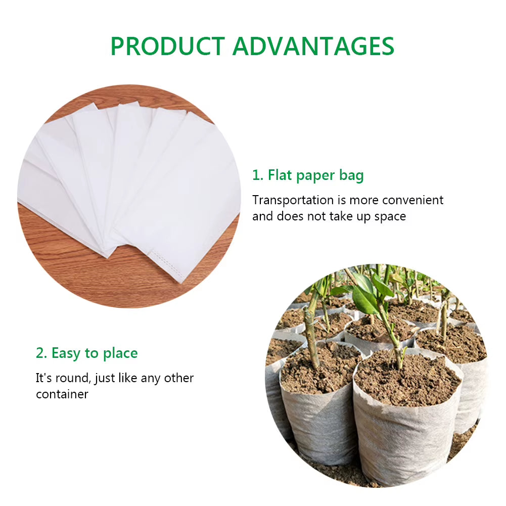 100Pcs Different Sizes Biodegradable Non-Woven Seedling Pots Eco-Friendly Planting Bags Nursery Bag Plant Grow Bags for Garden