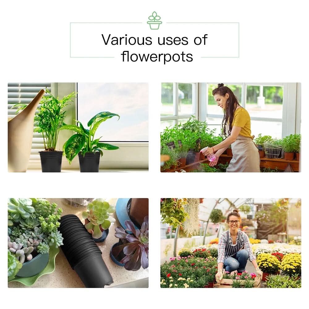 100-Pack 0.5 Gallon Plant Nursery Pots, Plastic Pots for Flower Seedling, Flower Plant Container Seed Starting Pot, Come with 100 Pcs Plant Labels