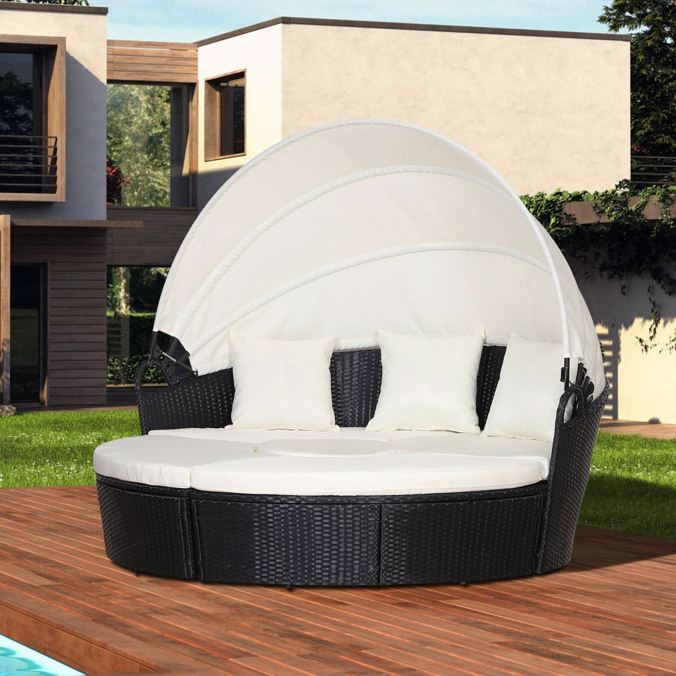 Outsunny 5 Piece Cushioned Outdoor Plastic Rattan Round Sofa Bed
