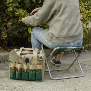 Gardening Stool with Tote Bag & Chair Garden Tools Set Organizer