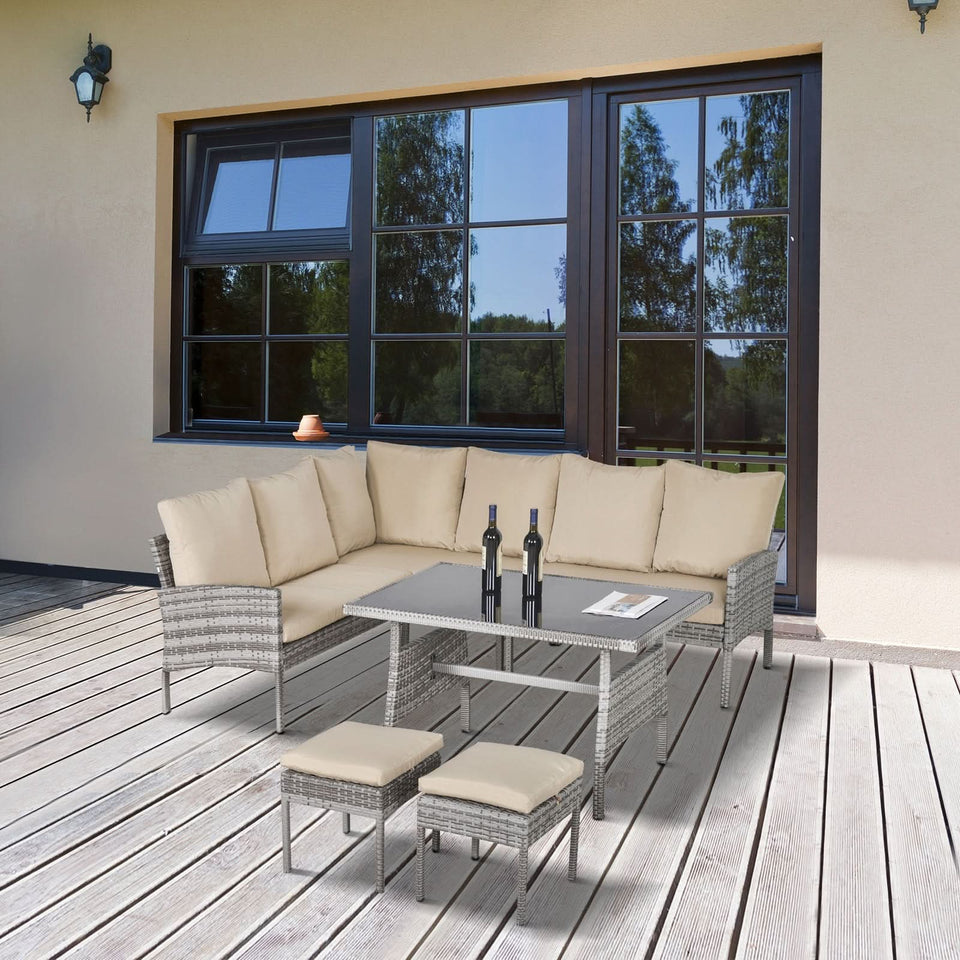 Outsunny 6 PCS Outdoor Patio Dining Table Sets All Weather PE Rattan