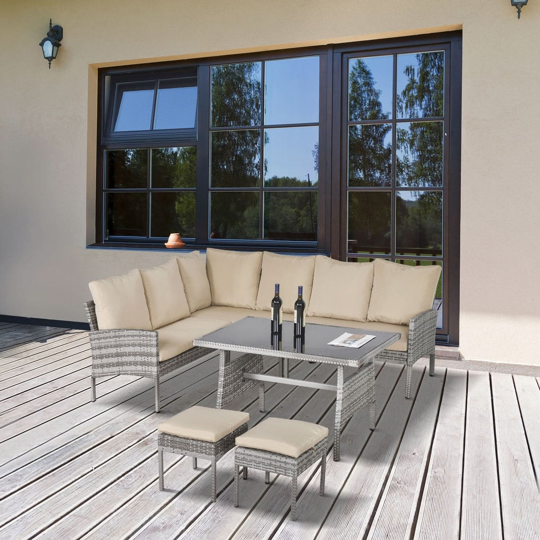 Outsunny 6 PCS Outdoor Patio Dining Table Sets All Weather PE Rattan