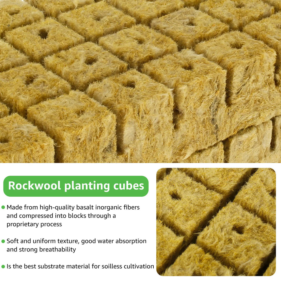 72 Set Rock wool Cubes for Hydroponics 1.5inch Rock Wool Planting Cubes Absorption Hydroponics Mesh Net Cup Kit for Home