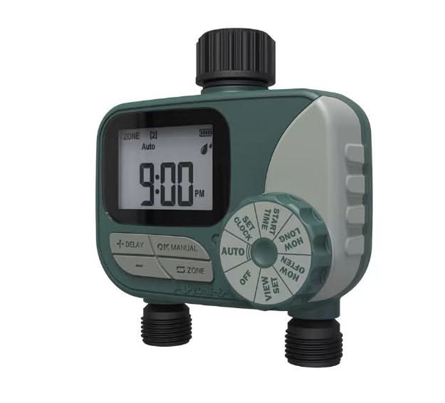 Automatischer Gartenbewässerungsregler mit Doppelventil – Intelligenter Bewässerungstimer für zwei Zonen