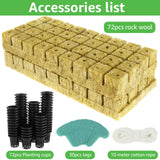 72 Set Rock wool Cubes for Hydroponics 1.5inch Rock Wool Planting Cubes Absorption Hydroponics Mesh Net Cup Kit for Home