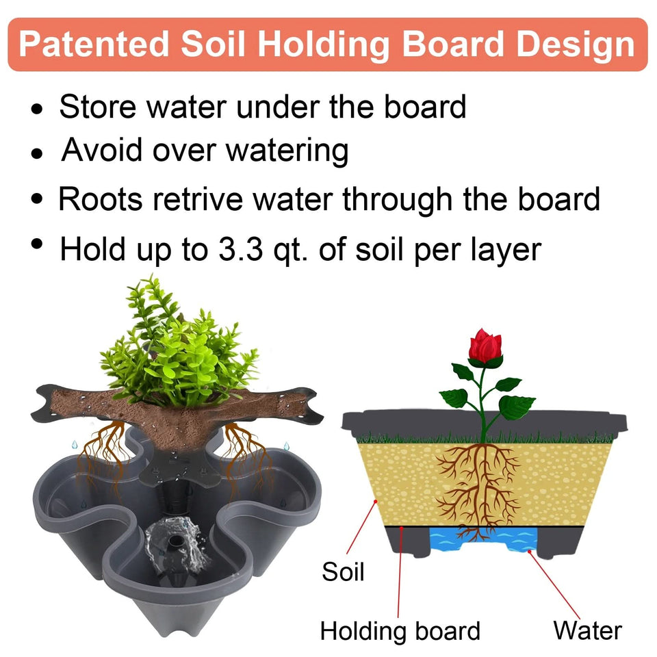 Stackable Planters 6 Tier Vertical Planters Strawberry, Herb, Flower, Vegetable Planter Indoor Outdoor Pots with Wheels, Dark Gray