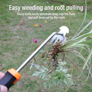 2-in-1 Garden Weeder Tool — Root Puller, Soil Loosener & 4-Tooth Rake