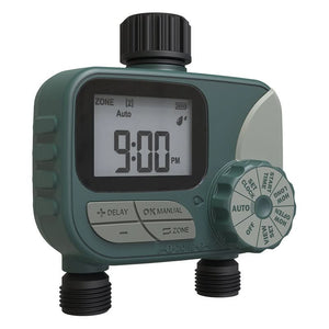 Contrôleur d'arrosage automatique de jardin à double vanne – Minuterie d'arrosage intelligente pour deux zones