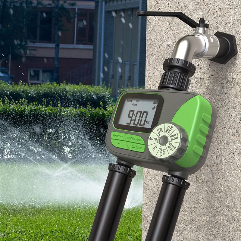 Automatischer Gartenbewässerungsregler mit Doppelventil – Intelligenter Bewässerungstimer für zwei Zonen