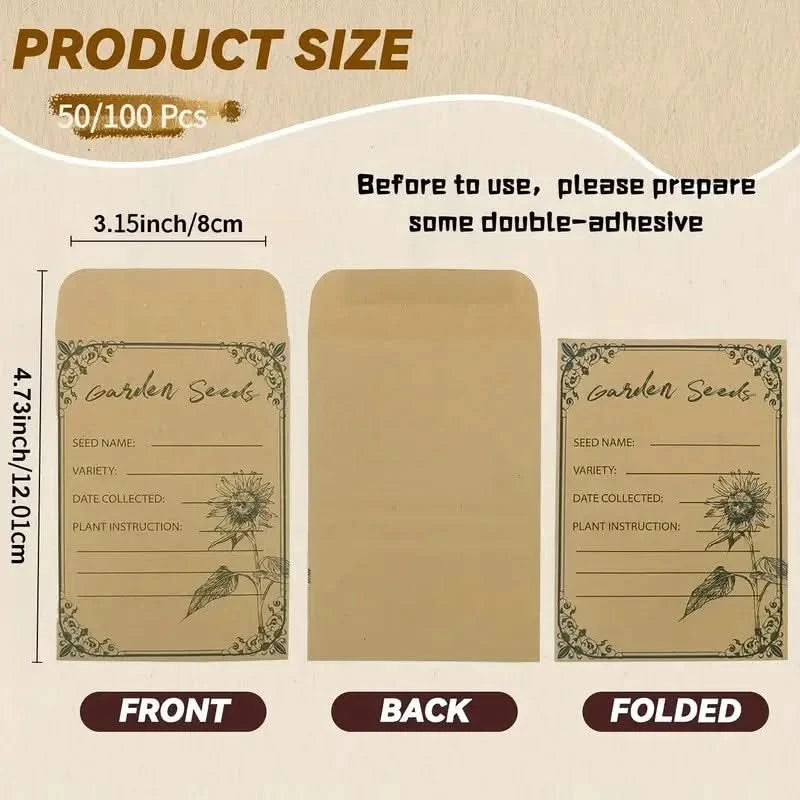 Lot de 50/100 enveloppes de graines 4,72 x 3,15 pouces, petite collection d'enveloppes