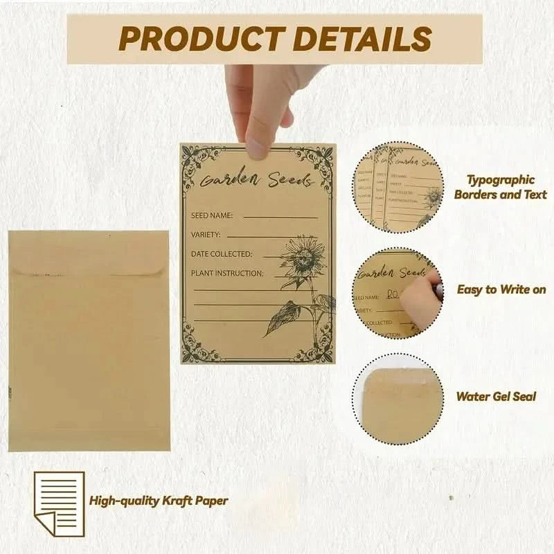 Lot de 50/100 enveloppes de graines 4,72 x 3,15 pouces, petite collection d'enveloppes