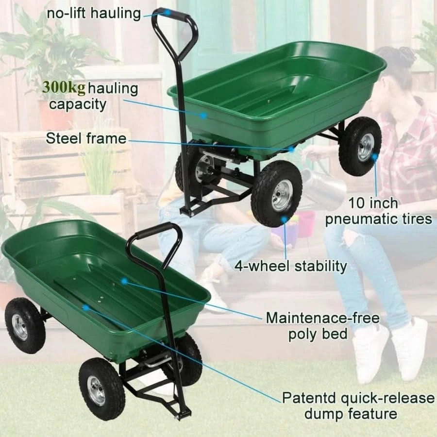 200kg Capacity Garden Cart Heavy Duty Utility Lawn Yard Dump Cart