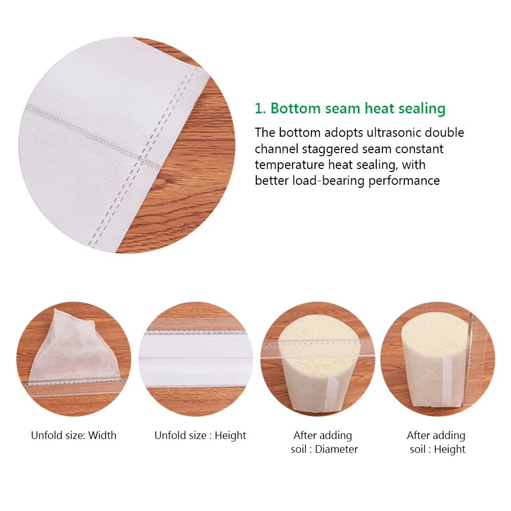 100Pcs Different Sizes Biodegradable Non-Woven Seedling Pots Eco-Friendly Planting Bags Nursery Bag Plant Grow Bags for Garden