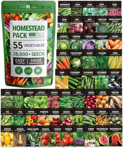 Ultimate 55 Vegetable Seeds Pack - 28,000+ USA Heirloom Non-GMO Seeds for Year-Round Gardening - Perfect Survival Seed Vault for Preppers & Gardeners - Ideal Gift for All!