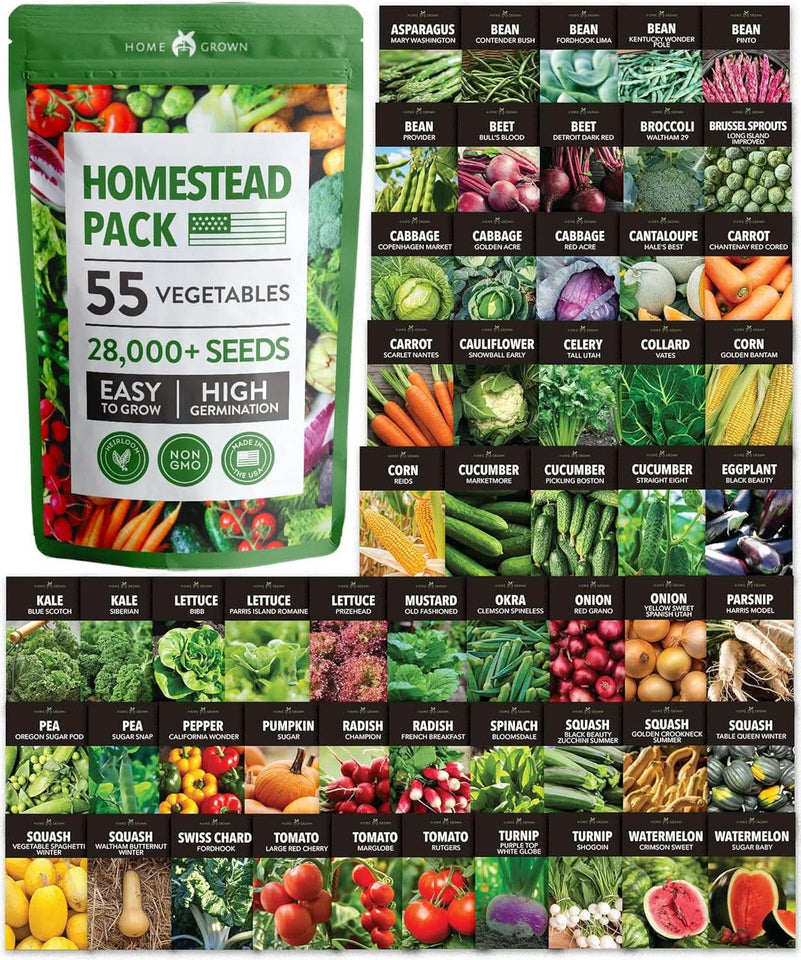 Ultimate 55 Vegetable Seeds Pack - 28,000+ USA Heirloom Non-GMO Seeds for Year-Round Gardening - Perfect Survival Seed Vault for Preppers & Gardeners - Ideal Gift for All!