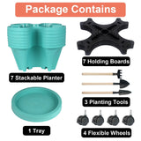 7 Tier Stackable Strawberry, Herb, Flower, and Vegetable Planter - Vertical Garden Indoor/Outdoor(Teal)