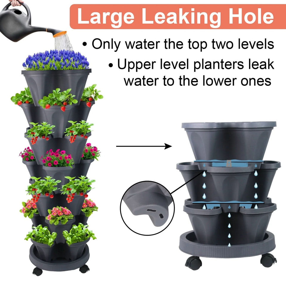 24” X 24” X 48” Vertical Dark Gray Plastic Plant Planter with Self-Watering (7 Count)