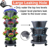 Stackable Planters 6 Tier Vertical Planters Strawberry, Herb, Flower, Vegetable Planter Indoor Outdoor Pots with Wheels, Dark Gray